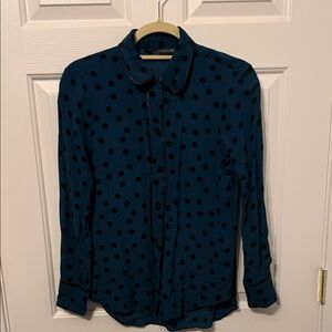 Zara Teal Top with Black Polka Dots